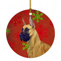 Great Dane Red and Green Snowflakes Holiday Christmas Ceramic Ornament Christmas Tree Hanging Decorations for Home Christmas Holiday, Party, Gift, 3 in, Multicolor