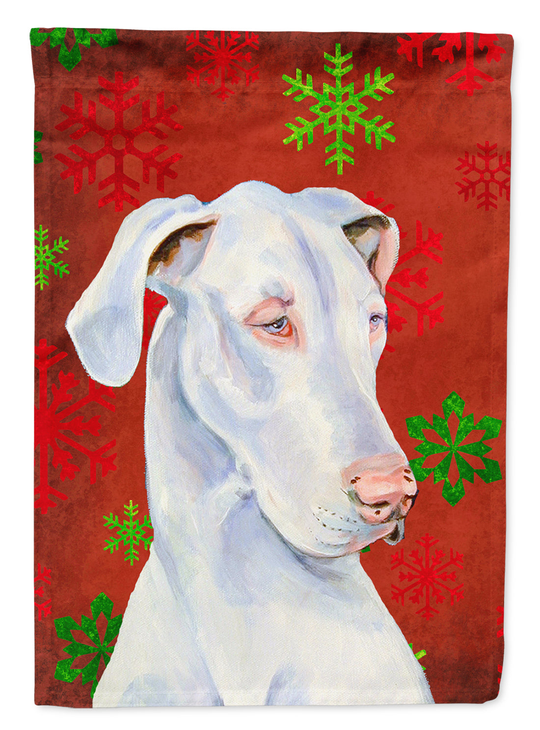 Great Dane Red and Green Snowflakes Holiday Christmas Garden Flag Mailbox Decorative Yard Banner Outside Patio Artwork for Flower Beds, Garden Size, Multicolor
