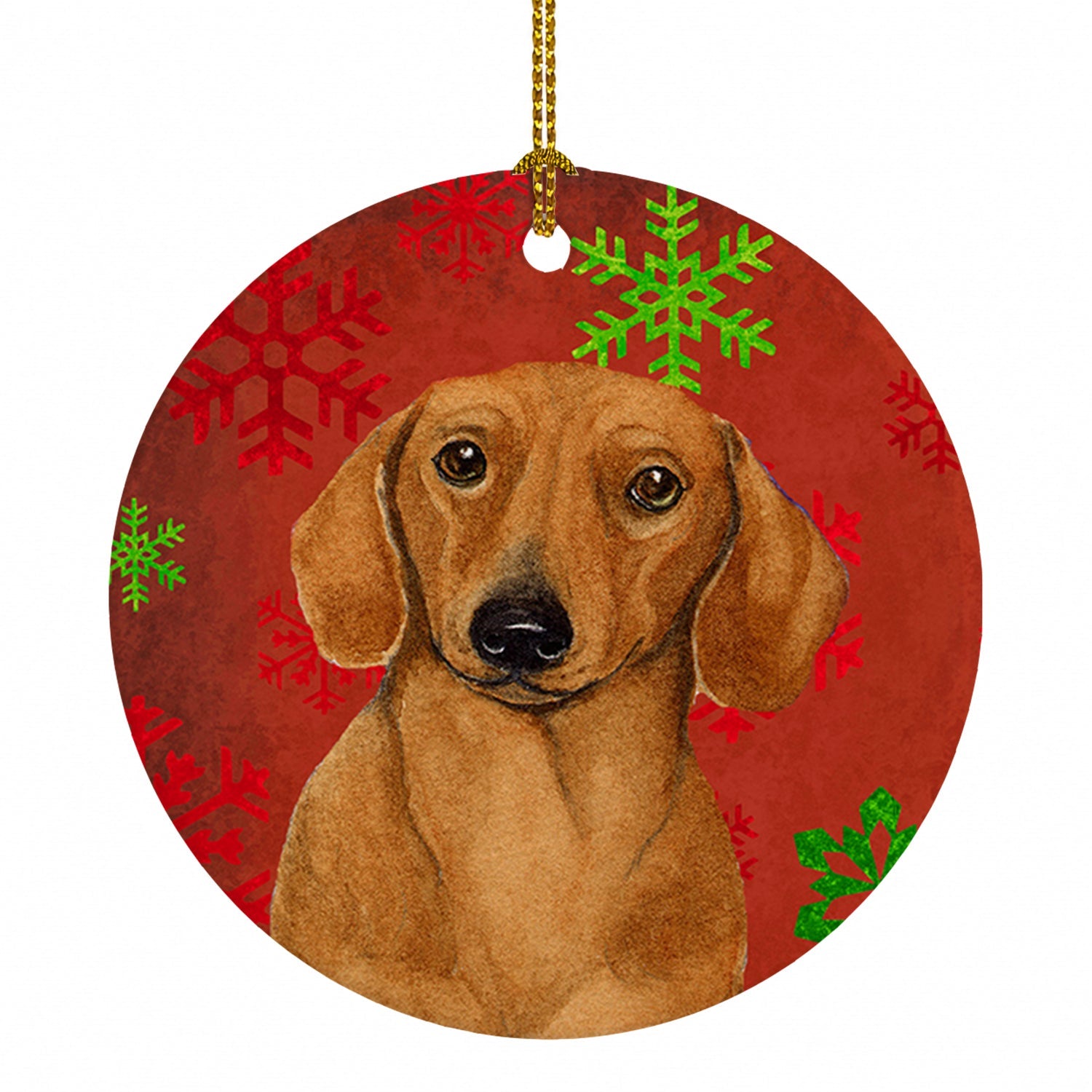 Dachshund Red and Green Snowflakes Holiday Christmas Ceramic Ornament Christmas Tree Hanging Decorations for Home Christmas Holiday, Party, Gift, 3 in, Multicolor