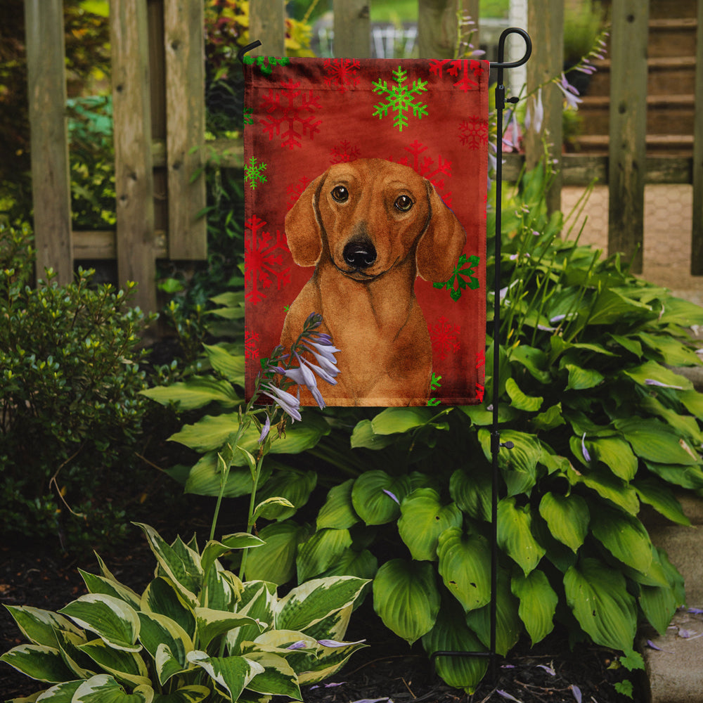 Dachshund Red and Green Snowflakes Holiday Christmas Garden Flag Mailbox Decorative Yard Banner Outside Patio Artwork for Flower Beds, Garden Size, Multicolor