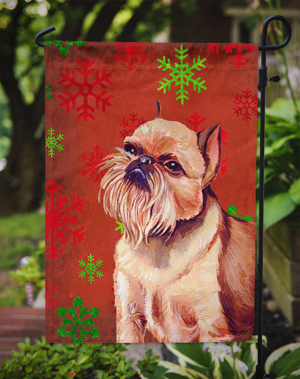 Brussels Griffon Red and Green Snowflakes Holiday Christmas Garden Flag Mailbox Decorative Yard Banner Outside Patio Artwork for Flower Beds, Garden Size, Multicolor