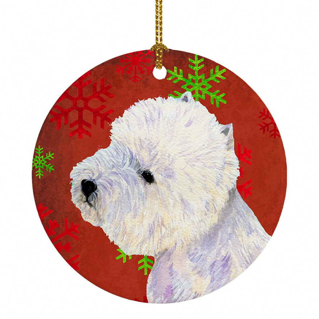 Westie Red and Green Snowflakes Holiday Christmas Ceramic Ornament Christmas Tree Hanging Decorations for Home Christmas Holiday, Party, Gift, 3 in, Multicolor