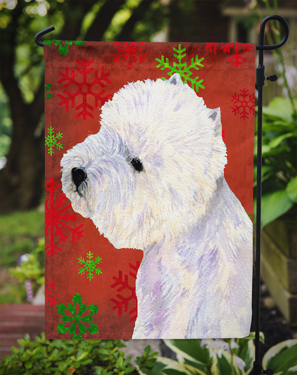 Westie Red and Green Snowflakes Holiday Christmas Garden Flag Mailbox Decorative Yard Banner Outside Patio Artwork for Flower Beds, Garden Size, Multicolor