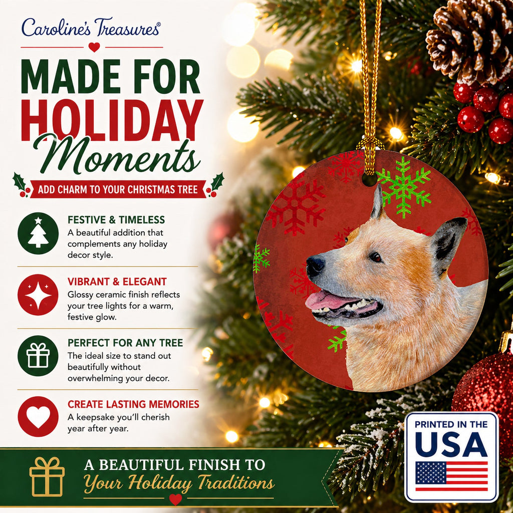 Australian Cattle Dog Red Green Snowflakes Christmas Ceramic Ornament Christmas Tree Hanging Decorations for Home Christmas Holiday, Party, Gift, 3 in, Multicolor
