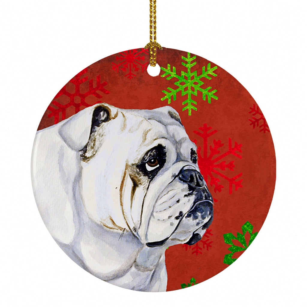 Bulldog English Red and Green Snowflakes Holiday Christmas Ceramic Ornament Christmas Tree Hanging Decorations for Home Christmas Holiday, Party, Gift, 3 in, Multicolor