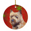 Cairn Terrier Red and Green Snowflakes Holiday Christmas Ceramic Ornament Christmas Tree Hanging Decorations for Home Christmas Holiday, Party, Gift, 3 in, Multicolor