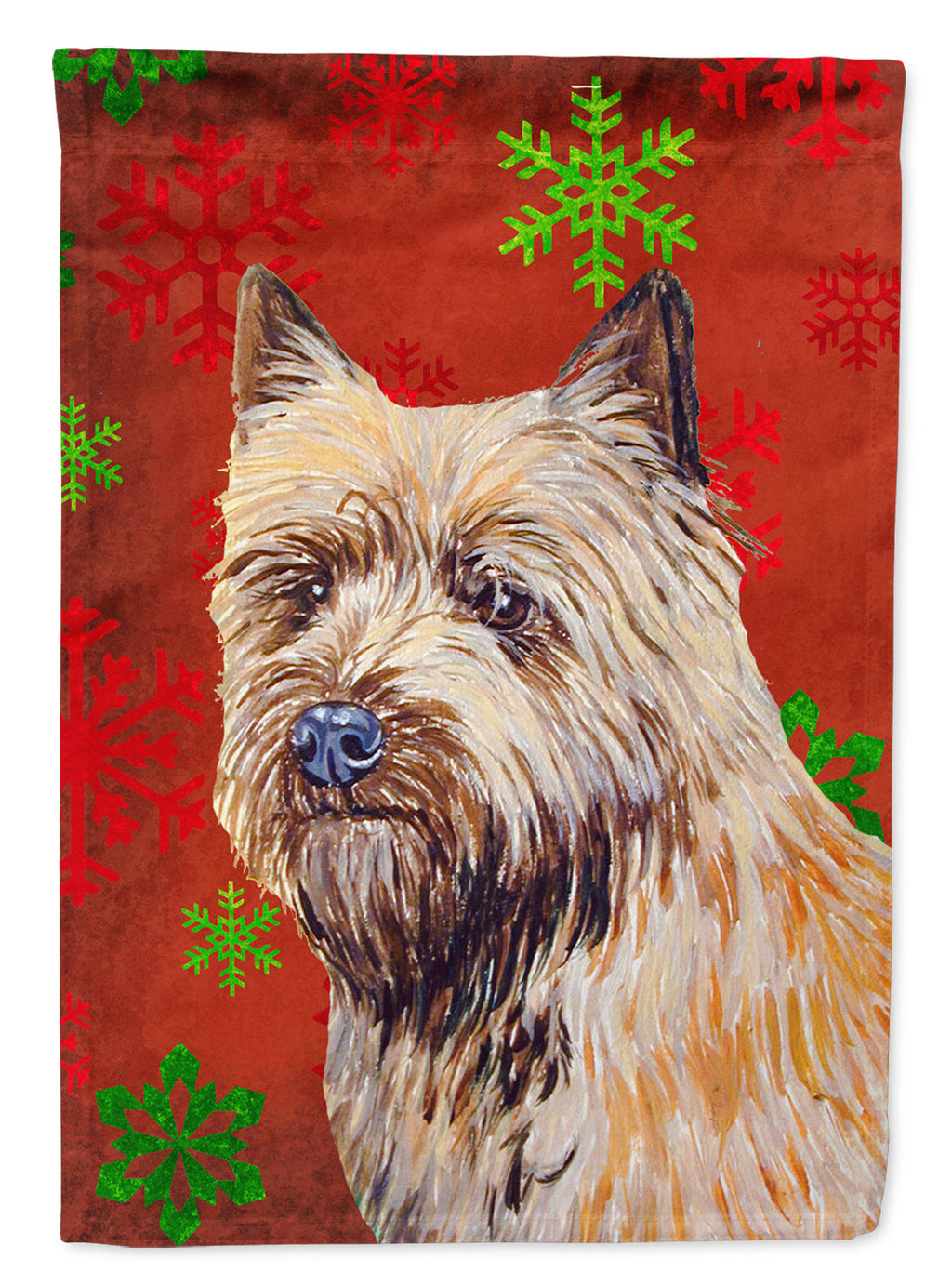 Cairn Terrier Red and Green Snowflakes Holiday Christmas Garden Flag Mailbox Decorative Yard Banner Outside Patio Artwork for Flower Beds, Garden Size, Multicolor