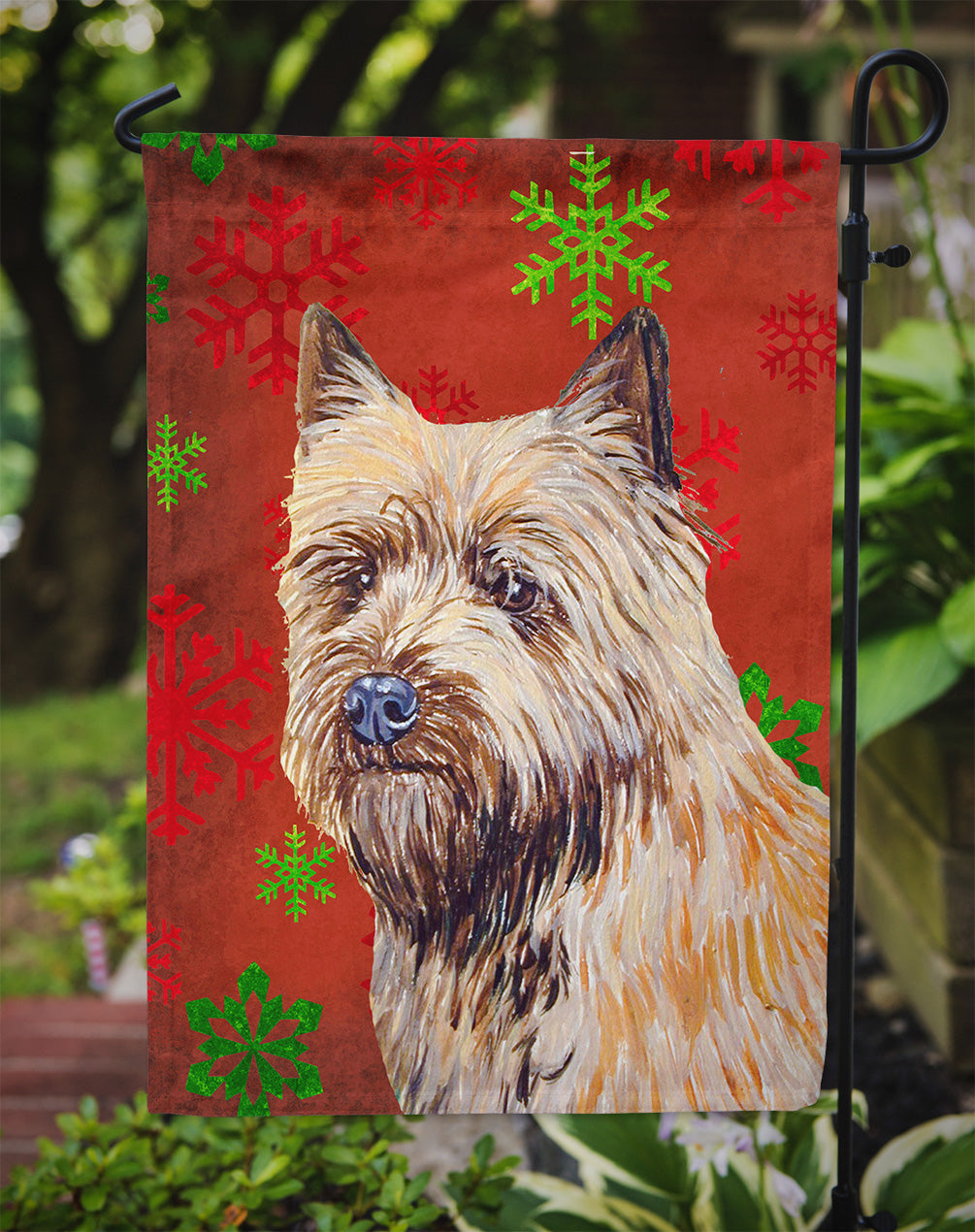 Cairn Terrier Red and Green Snowflakes Holiday Christmas Garden Flag Mailbox Decorative Yard Banner Outside Patio Artwork for Flower Beds, Garden Size, Multicolor