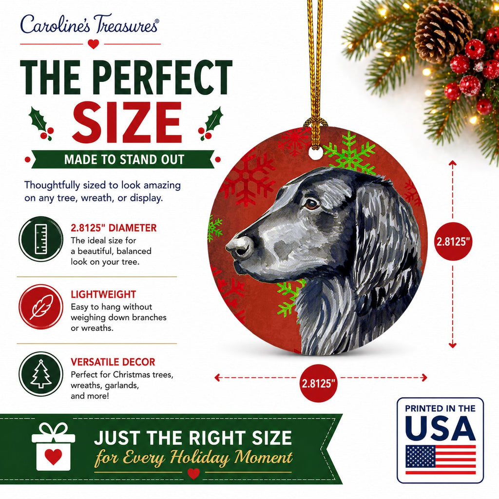 Flat Coated Retriever Red  Green Snowflakes Holiday Christmas Ceramic Ornament Christmas Tree Hanging Decorations for Home Christmas Holiday, Party, Gift, 3 in, Multicolor
