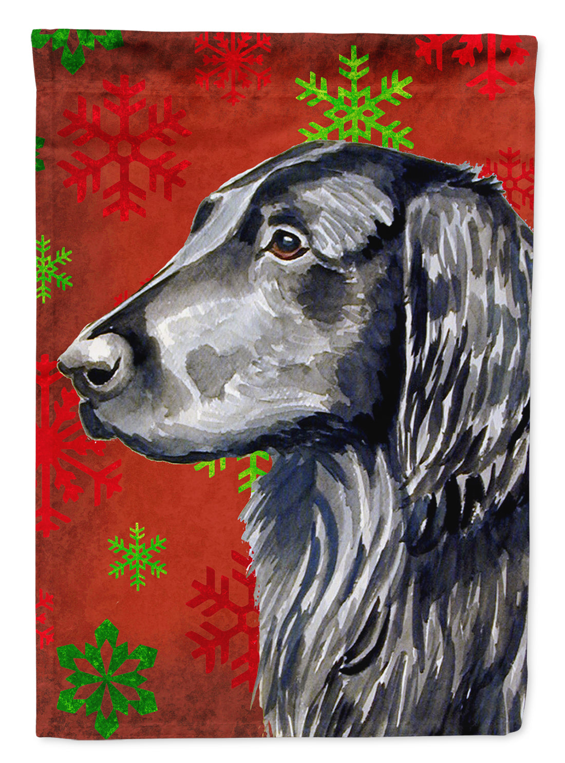 Flat Coated Retriever Red  Green Snowflakes Holiday Christmas Garden Flag Mailbox Decorative Yard Banner Outside Patio Artwork for Flower Beds, Garden Size, Multicolor