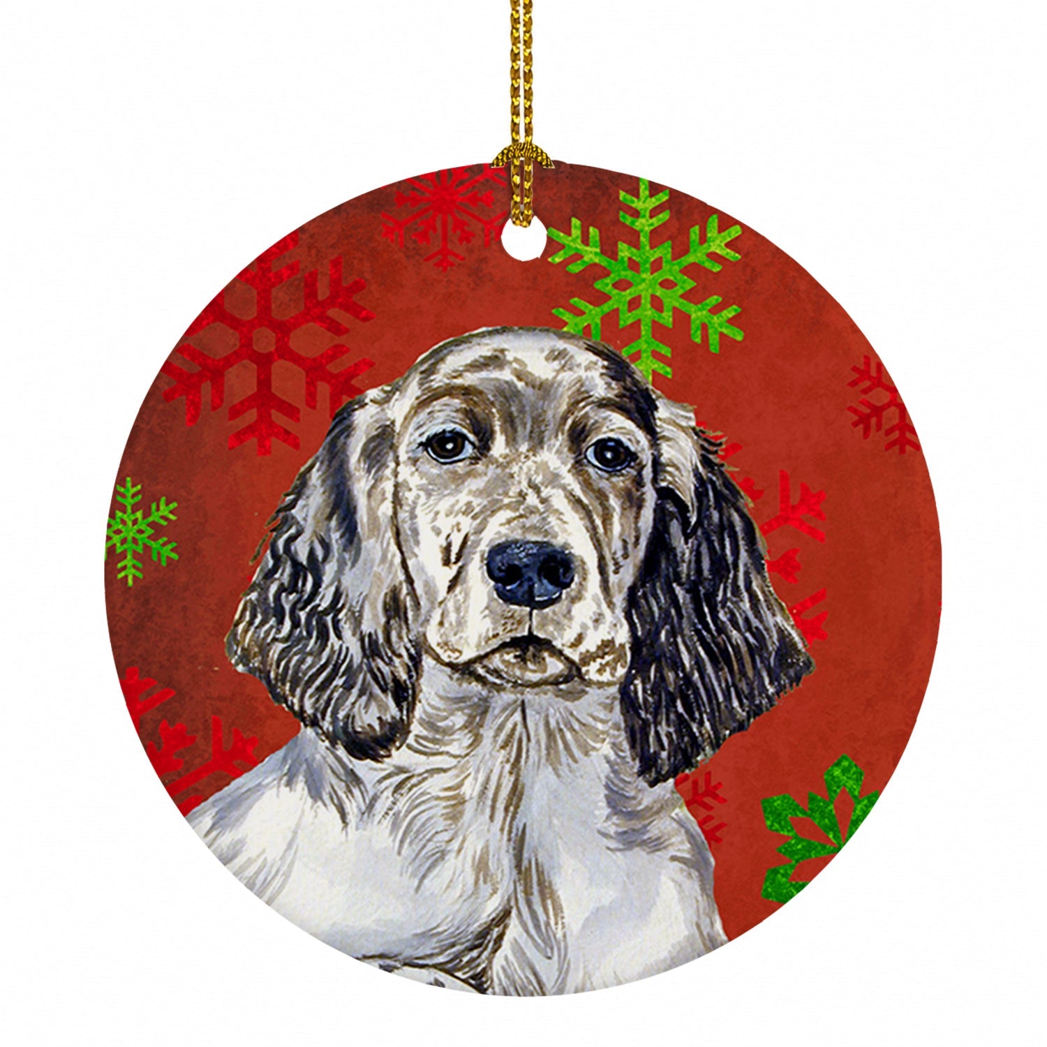 English Setter Red and Green Snowflakes Holiday Christmas Ceramic Ornament Christmas Tree Hanging Decorations for Home Christmas Holiday, Party, Gift, 3 in, Multicolor
