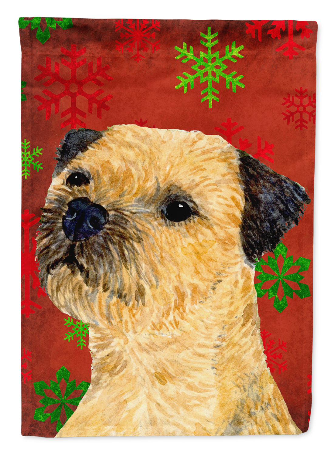 Border Terrier Red and Green Snowflakes Holiday Christmas Garden Flag Mailbox Decorative Yard Banner Outside Patio Artwork for Flower Beds, Garden Size, Multicolor