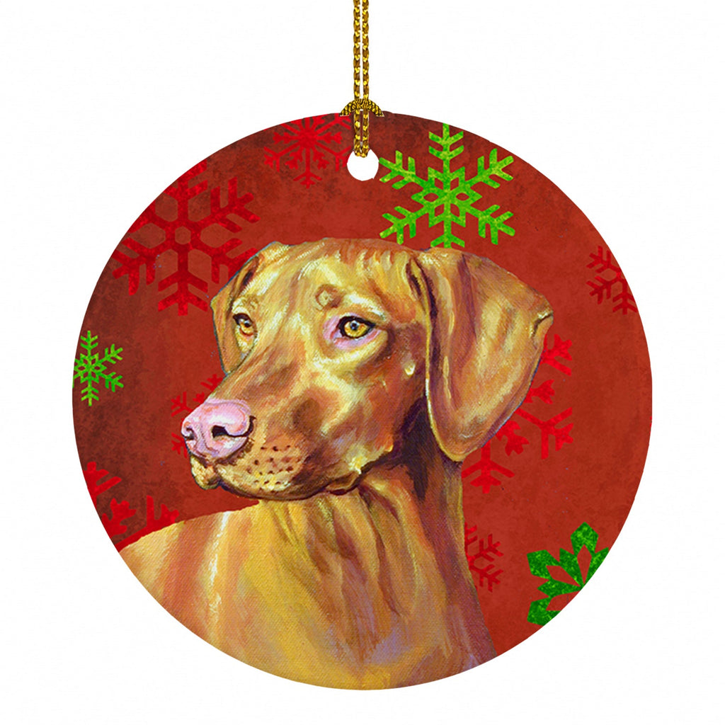 Vizsla Red and Green Snowflakes Holiday Christmas Ceramic Ornament Christmas Tree Hanging Decorations for Home Christmas Holiday, Party, Gift, 3 in, Multicolor