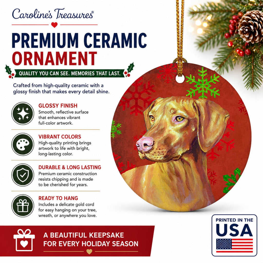 Vizsla Red and Green Snowflakes Holiday Christmas Ceramic Ornament Christmas Tree Hanging Decorations for Home Christmas Holiday, Party, Gift, 3 in, Multicolor