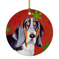 Basset Hound Red and Green Snowflakes Holiday Christmas Ceramic Ornament Christmas Tree Hanging Decorations for Home Christmas Holiday, Party, Gift, 3 in, Multicolor