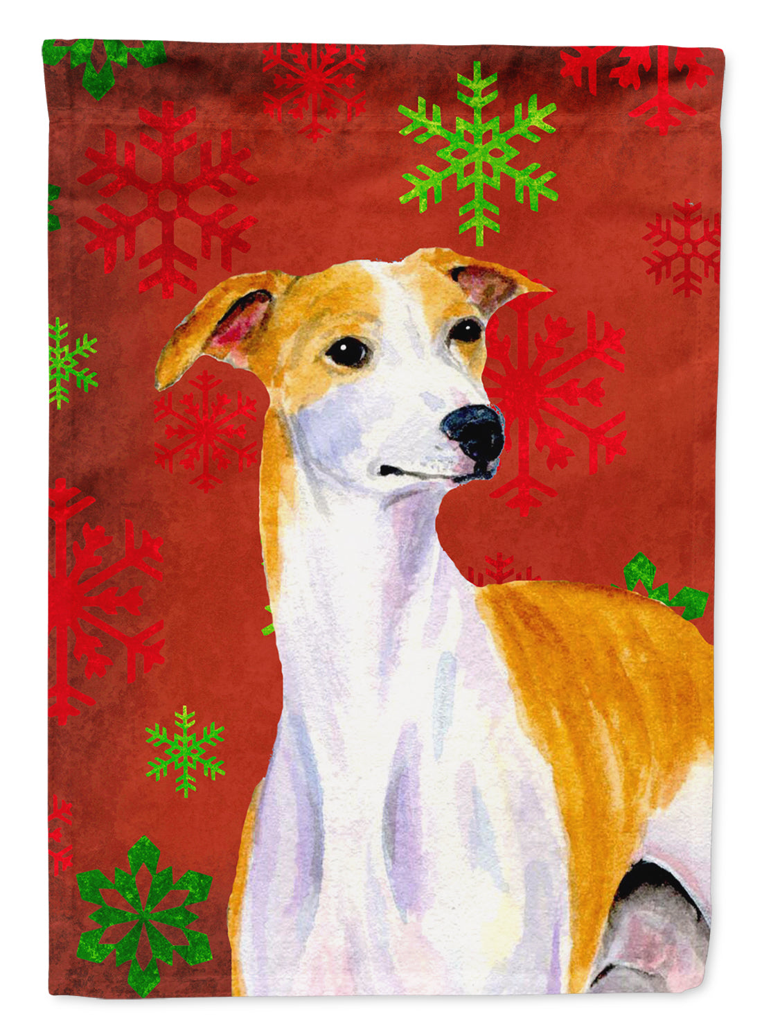 Whippet Red and Green Snowflakes Holiday Christmas Garden Flag Mailbox Decorative Yard Banner Outside Patio Artwork for Flower Beds, Garden Size, Multicolor