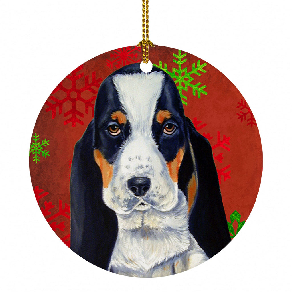 Basset Hound Red and Green Snowflakes Holiday Christmas Ceramic Ornament Christmas Tree Hanging Decorations for Home Christmas Holiday, Party, Gift, 3 in, Multicolor