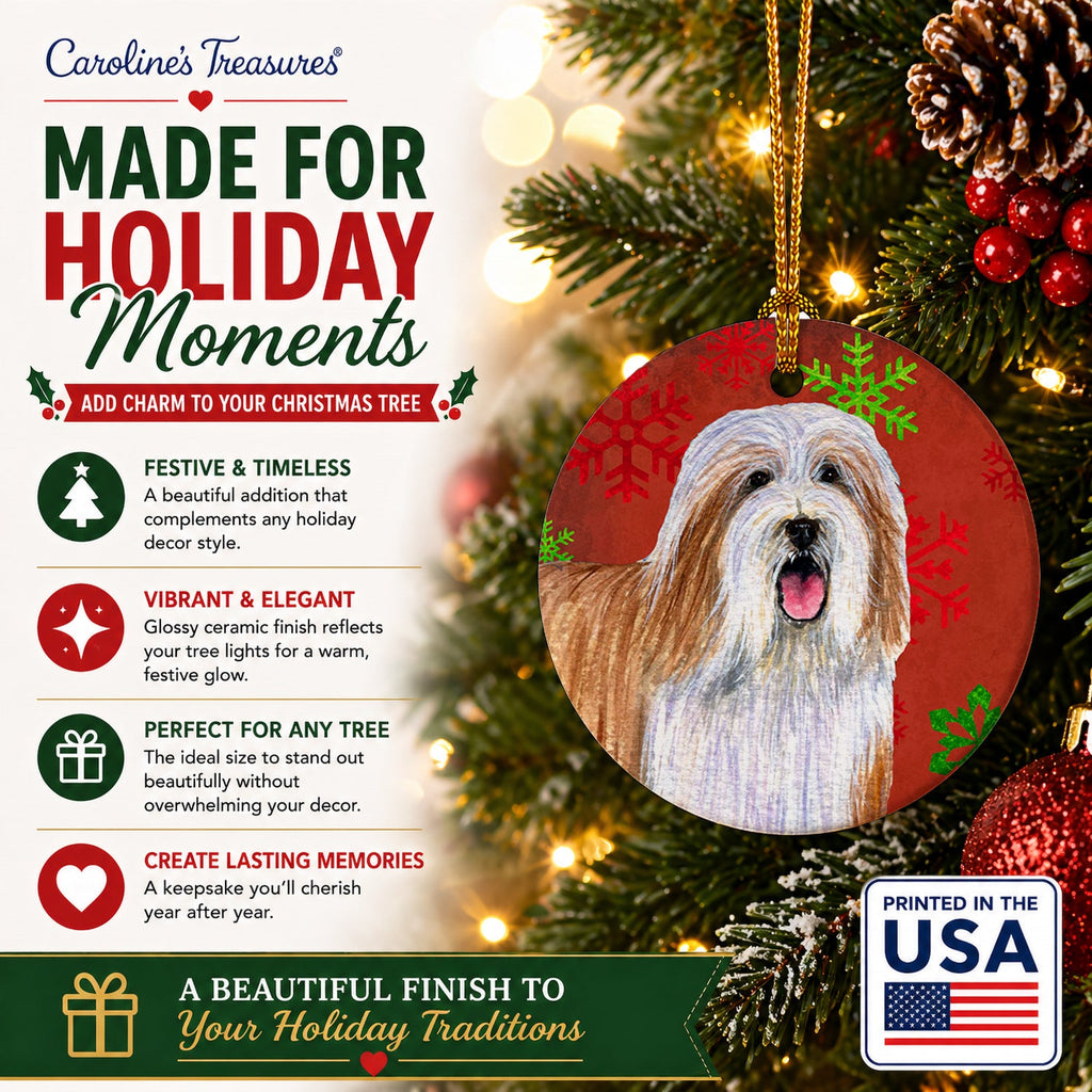 Bearded Collie Red and Green Snowflakes Holiday Christmas Ceramic Ornament Christmas Tree Hanging Decorations for Home Christmas Holiday, Party, Gift, 3 in, Multicolor