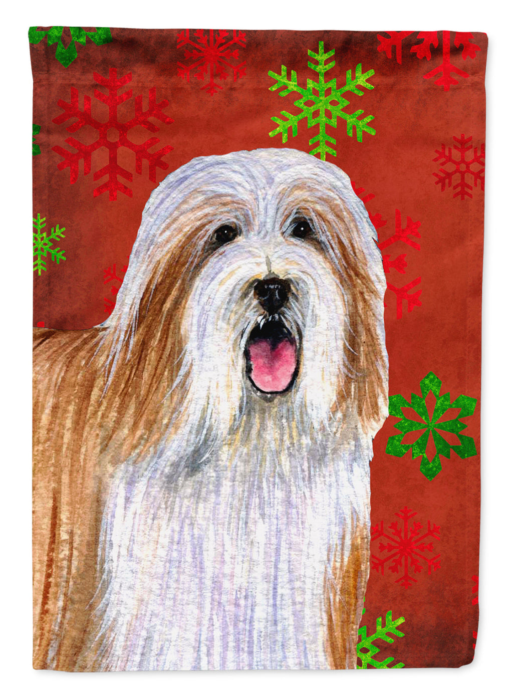 Bearded Collie Red and Green Snowflakes Holiday Christmas Garden Flag Mailbox Decorative Yard Banner Outside Patio Artwork for Flower Beds, Garden Size, Multicolor