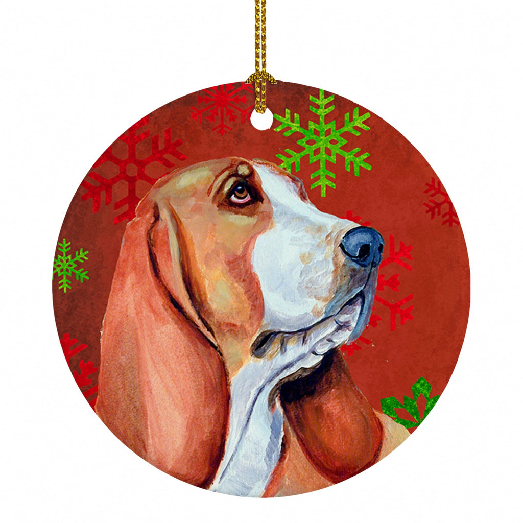Basset Hound Red and Green Snowflakes Holiday Christmas Ceramic Ornament Christmas Tree Hanging Decorations for Home Christmas Holiday, Party, Gift, 3 in, Multicolor
