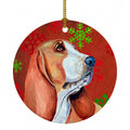 Basset Hound Red and Green Snowflakes Holiday Christmas Ceramic Ornament Christmas Tree Hanging Decorations for Home Christmas Holiday, Party, Gift, 3 in, Multicolor