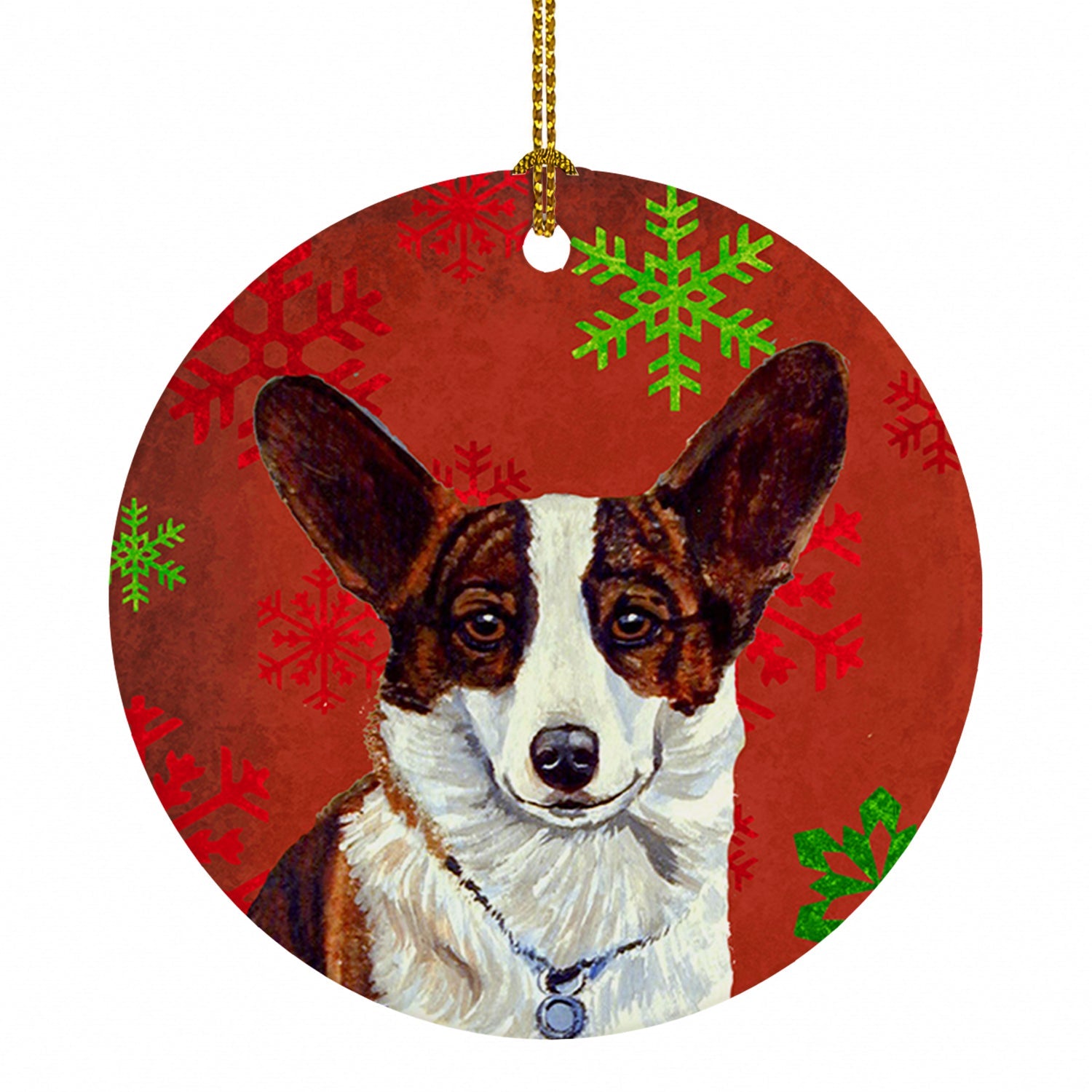 Corgi Red and Green Snowflakes Holiday Christmas Ceramic Ornament Christmas Tree Hanging Decorations for Home Christmas Holiday, Party, Gift, 3 in, Multicolor