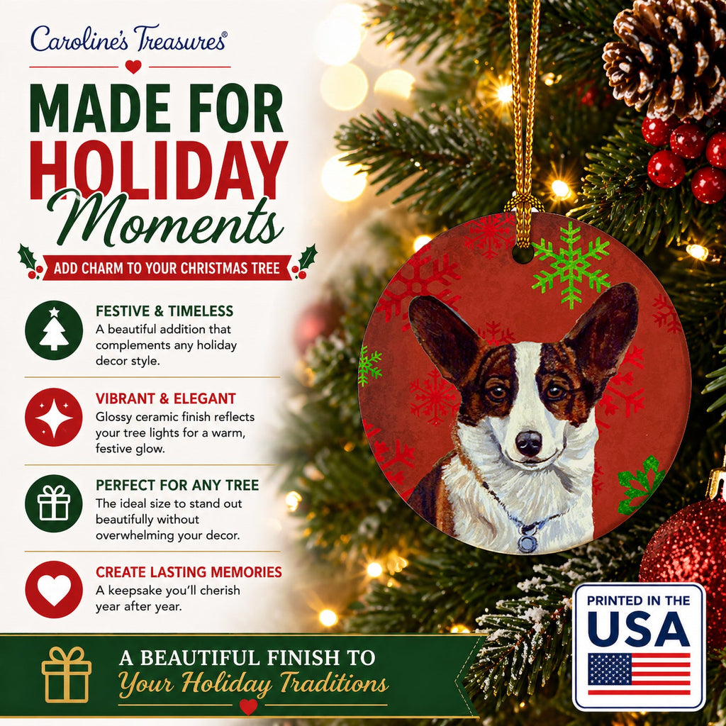 Corgi Red and Green Snowflakes Holiday Christmas Ceramic Ornament Christmas Tree Hanging Decorations for Home Christmas Holiday, Party, Gift, 3 in, Multicolor