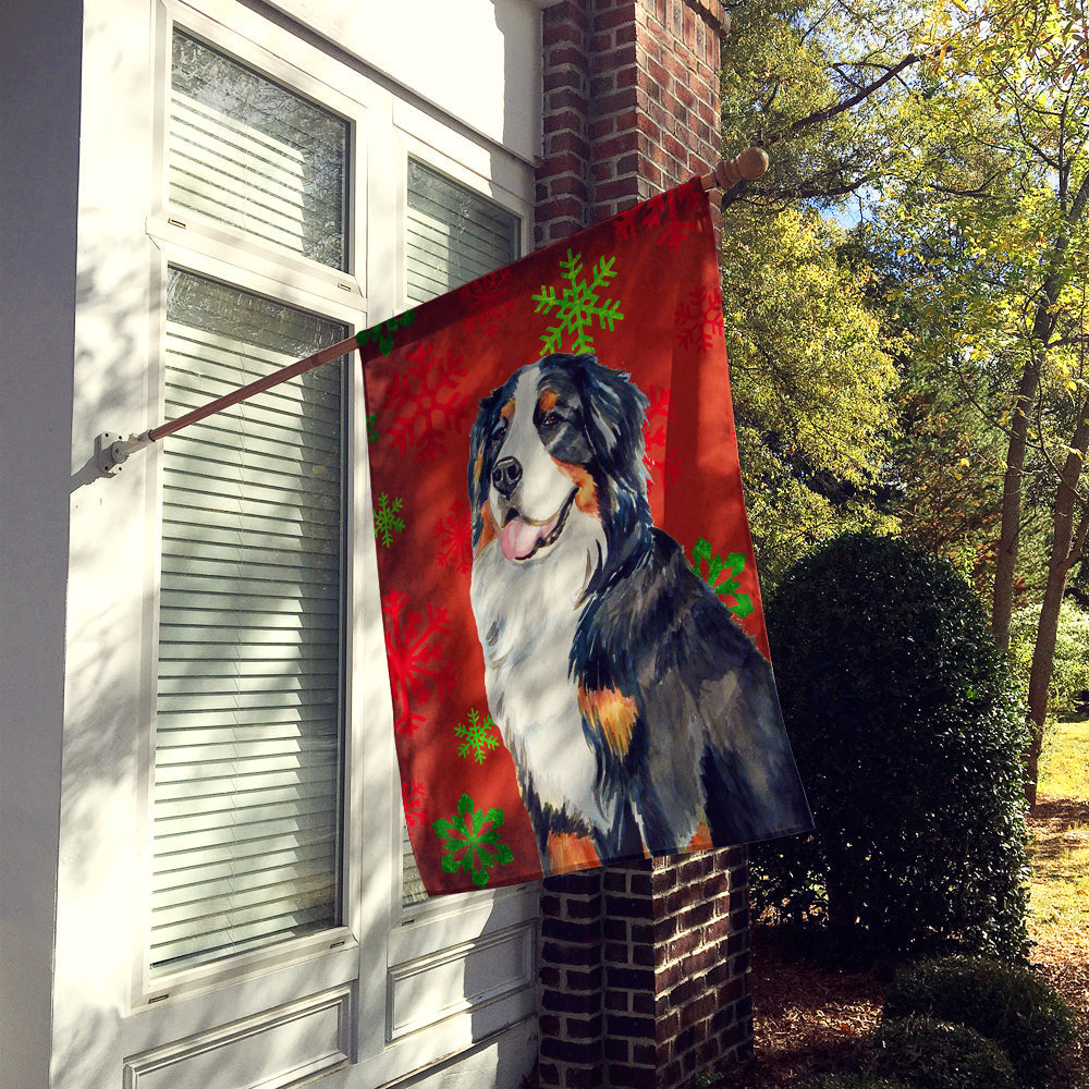 Bernese Mountain Dog Red Green Snowflakes Holiday Christmas House Flag 28x40 Porch Sleeve Pole Decorative Outside Yard Banner Artwork Wall Hanging, Polyester