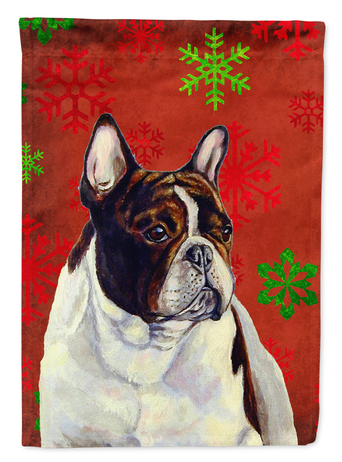 French Bulldog Red and Green Snowflakes Holiday Christmas Garden Flag Mailbox Decorative Yard Banner Outside Patio Artwork for Flower Beds, Garden Size, Multicolor