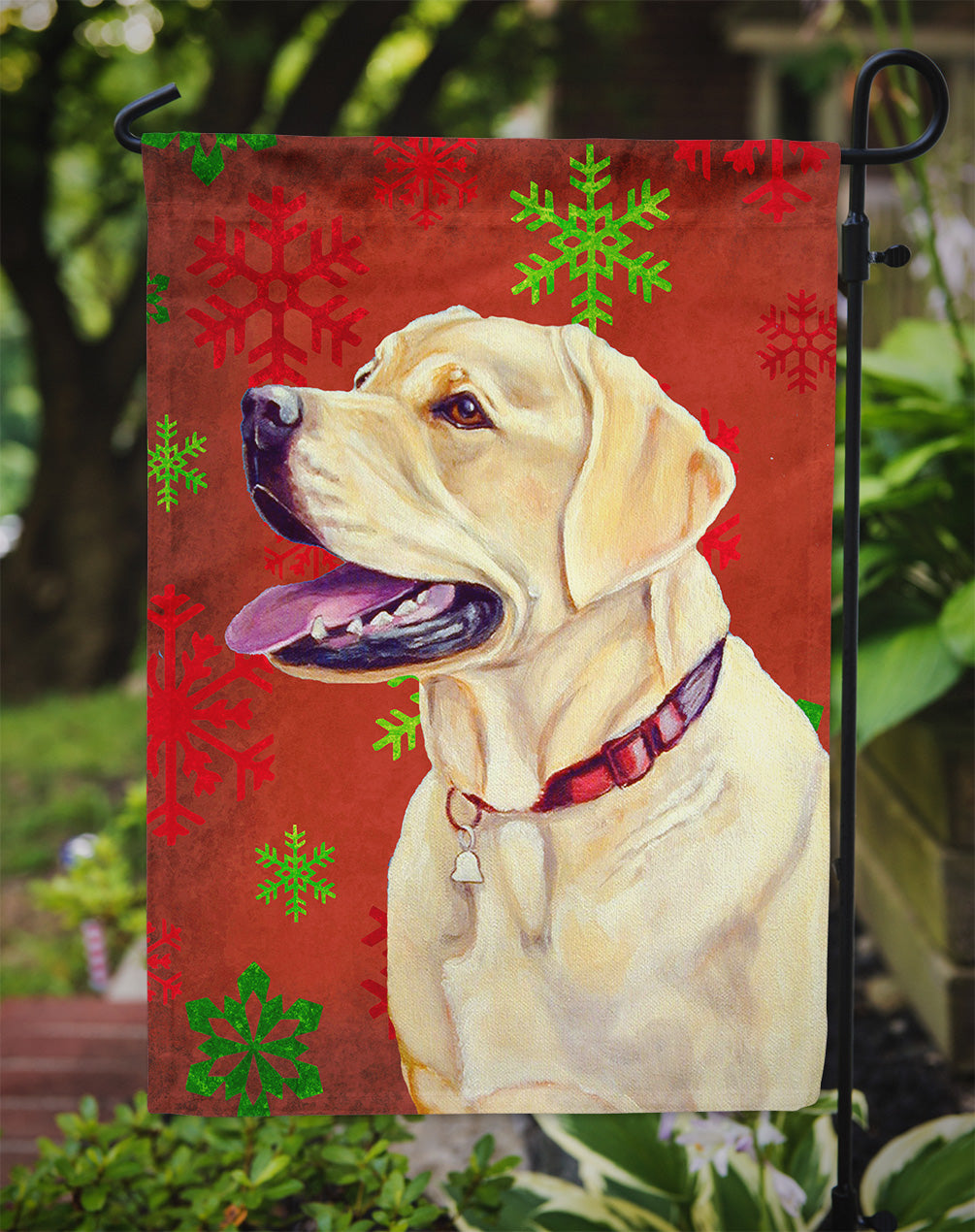 Labrador Red and Green Snowflakes Holiday Christmas Garden Flag Mailbox Decorative Yard Banner Outside Patio Artwork for Flower Beds, Garden Size, Multicolor