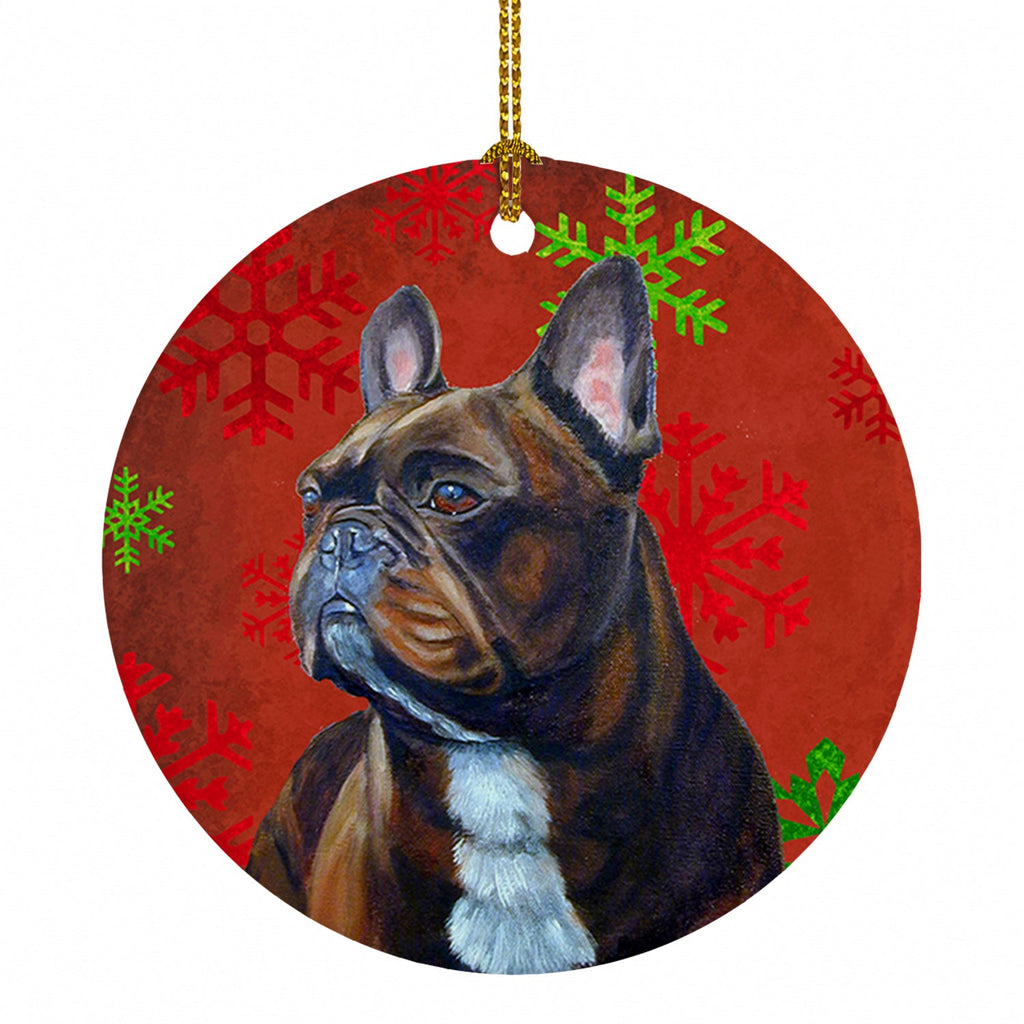 French Bulldog Red and Green Snowflakes Holiday Christmas Ceramic Ornament Christmas Tree Hanging Decorations for Home Christmas Holiday, Party, Gift, 3 in, Multicolor