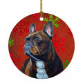 French Bulldog Red and Green Snowflakes Holiday Christmas Ceramic Ornament Christmas Tree Hanging Decorations for Home Christmas Holiday, Party, Gift, 3 in, Multicolor