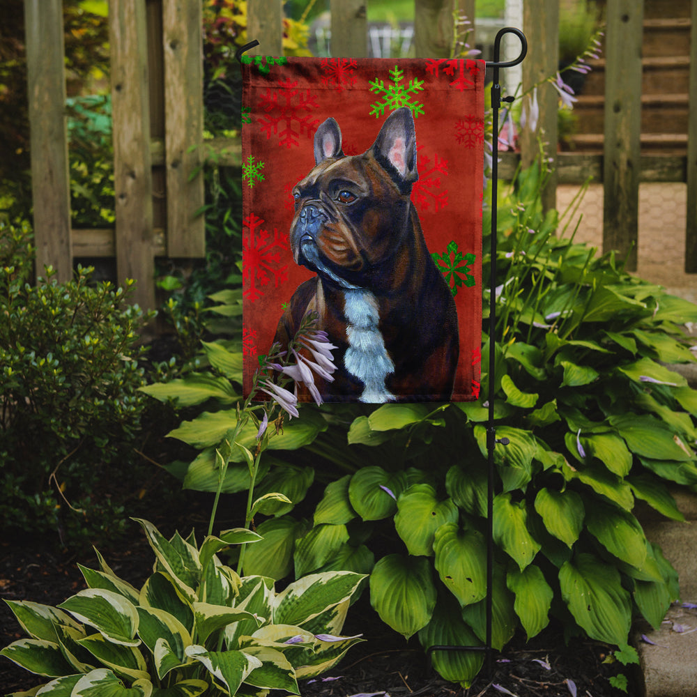 French Bulldog Red and Green Snowflakes Holiday Christmas Garden Flag Mailbox Decorative Yard Banner Outside Patio Artwork for Flower Beds, Garden Size, Multicolor