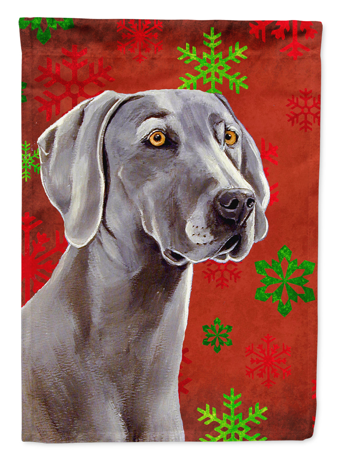 Weimaraner Red and Green Snowflakes Holiday Christmas Garden Flag Mailbox Decorative Yard Banner Outside Patio Artwork for Flower Beds, Garden Size, Multicolor