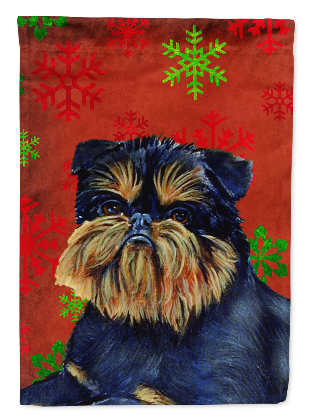 Brussels Griffon Red and Green Snowflakes Holiday Christmas Garden Flag Mailbox Decorative Yard Banner Outside Patio Artwork for Flower Beds, Garden Size, Multicolor