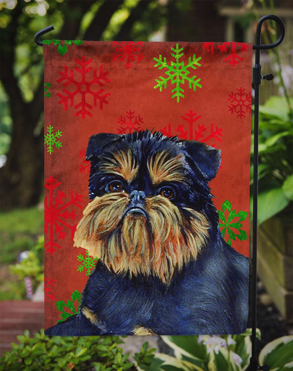 Brussels Griffon Red and Green Snowflakes Holiday Christmas Garden Flag Mailbox Decorative Yard Banner Outside Patio Artwork for Flower Beds, Garden Size, Multicolor