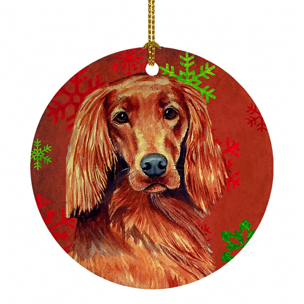 Irish Setter Red and Green Snowflakes Holiday Christmas Ceramic Ornament Christmas Tree Hanging Decorations for Home Christmas Holiday, Party, Gift, 3 in, Multicolor
