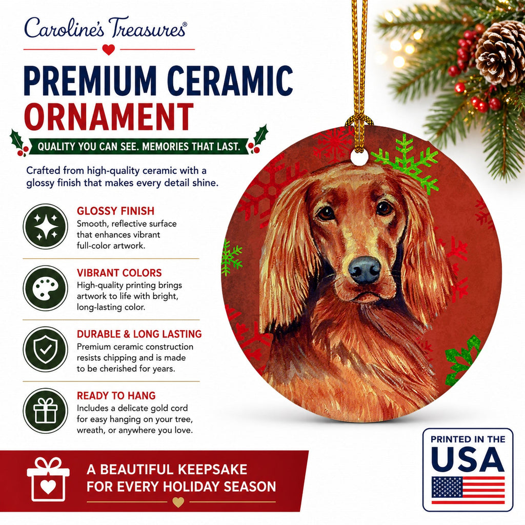 Irish Setter Red and Green Snowflakes Holiday Christmas Ceramic Ornament Christmas Tree Hanging Decorations for Home Christmas Holiday, Party, Gift, 3 in, Multicolor