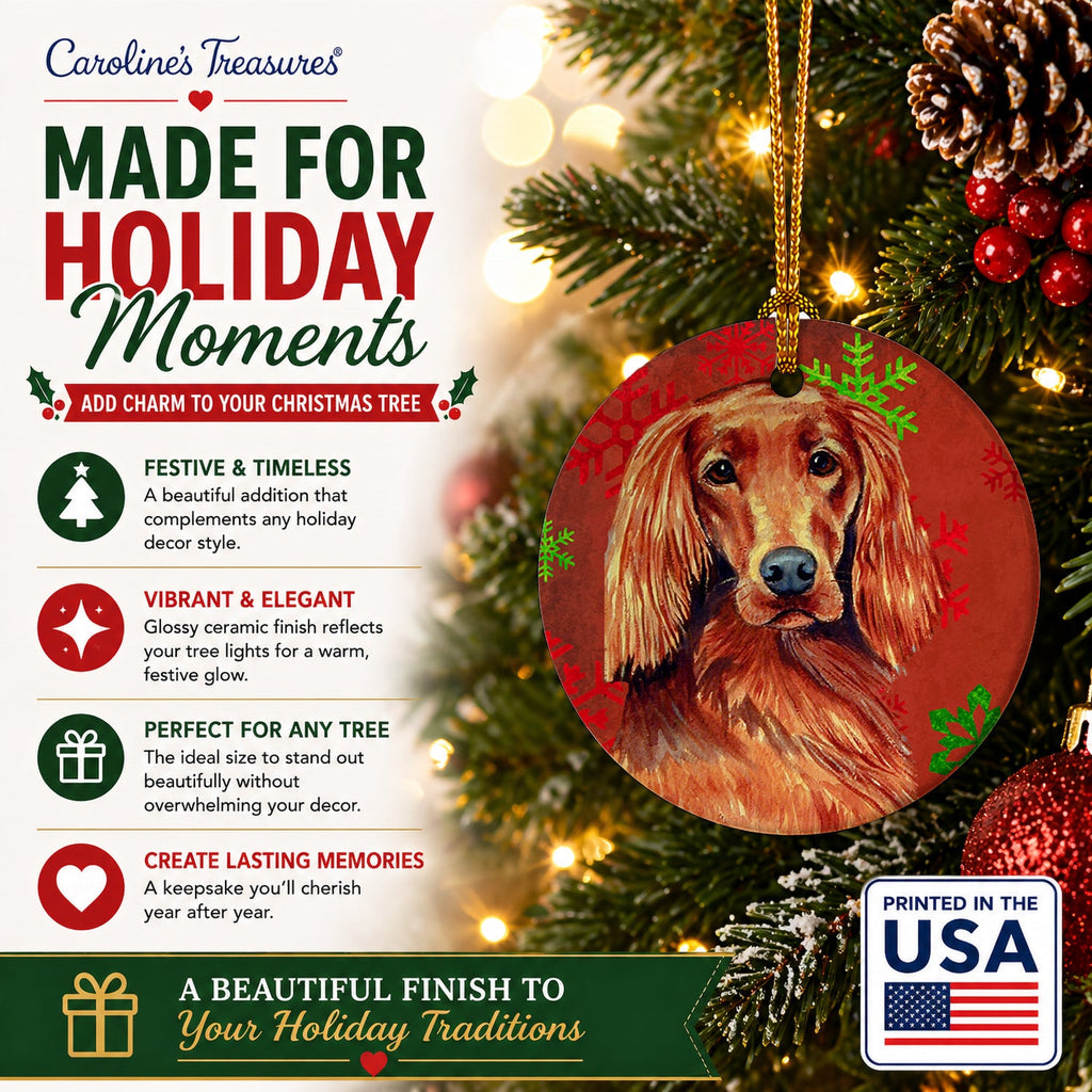 Irish Setter Red and Green Snowflakes Holiday Christmas Ceramic Ornament Christmas Tree Hanging Decorations for Home Christmas Holiday, Party, Gift, 3 in, Multicolor