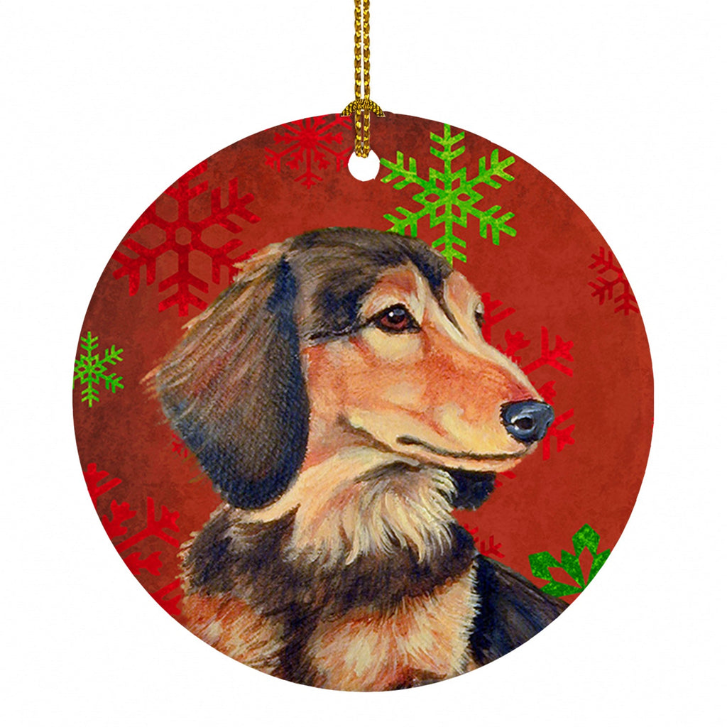 Dachshund Red and Green Snowflakes Holiday Christmas Ceramic Ornament Christmas Tree Hanging Decorations for Home Christmas Holiday, Party, Gift, 3 in, Multicolor