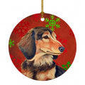 Dachshund Red and Green Snowflakes Holiday Christmas Ceramic Ornament Christmas Tree Hanging Decorations for Home Christmas Holiday, Party, Gift, 3 in, Multicolor