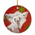 Chinese Crested Red and Green Snowflakes Holiday Christmas Ceramic Ornament Christmas Tree Hanging Decorations for Home Christmas Holiday, Party, Gift, 3 in, Multicolor