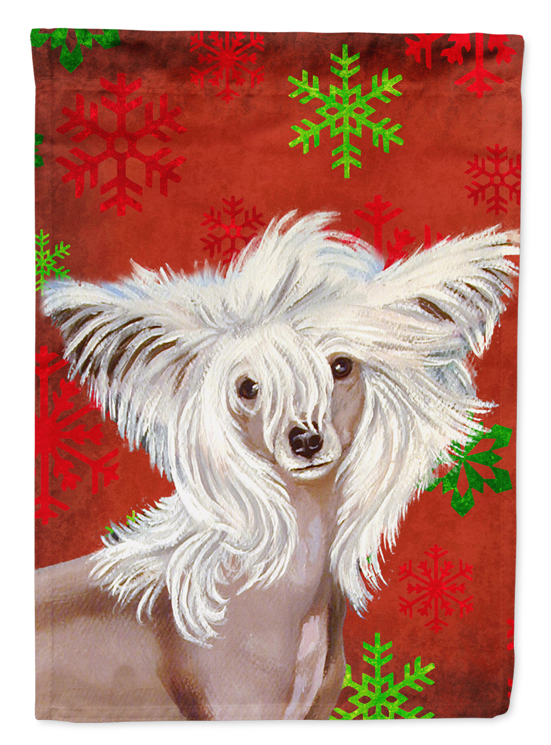 Chinese Crested Red and Green Snowflakes Holiday Christmas Garden Flag Mailbox Decorative Yard Banner Outside Patio Artwork for Flower Beds, Garden Size, Multicolor