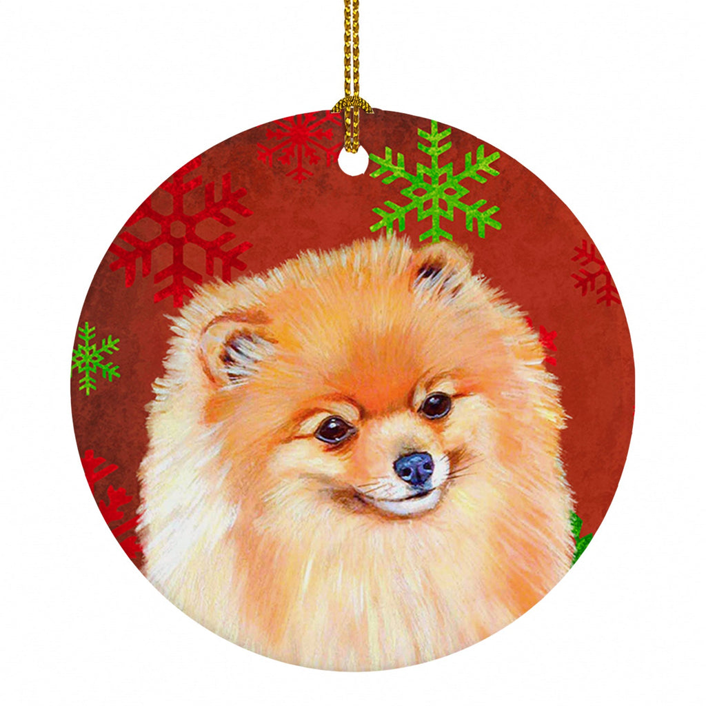 Pomeranian Red and Green Snowflakes Holiday Christmas Ceramic Ornament Christmas Tree Hanging Decorations for Home Christmas Holiday, Party, Gift, 3 in, Multicolor