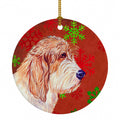 Petit Basset Griffon Vendeen Red Green Snowflake Christmas Ceramic Ornament Christmas Tree Hanging Decorations for Home Christmas Holiday, Party, Gift, 3 in, Multicolor