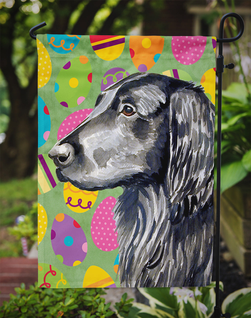 Flat Coated Retriever Easter Eggtravaganza Garden Flag Mailbox Decorative Yard Banner Outside Patio Artwork for Flower Beds, Garden Size, Multicolor