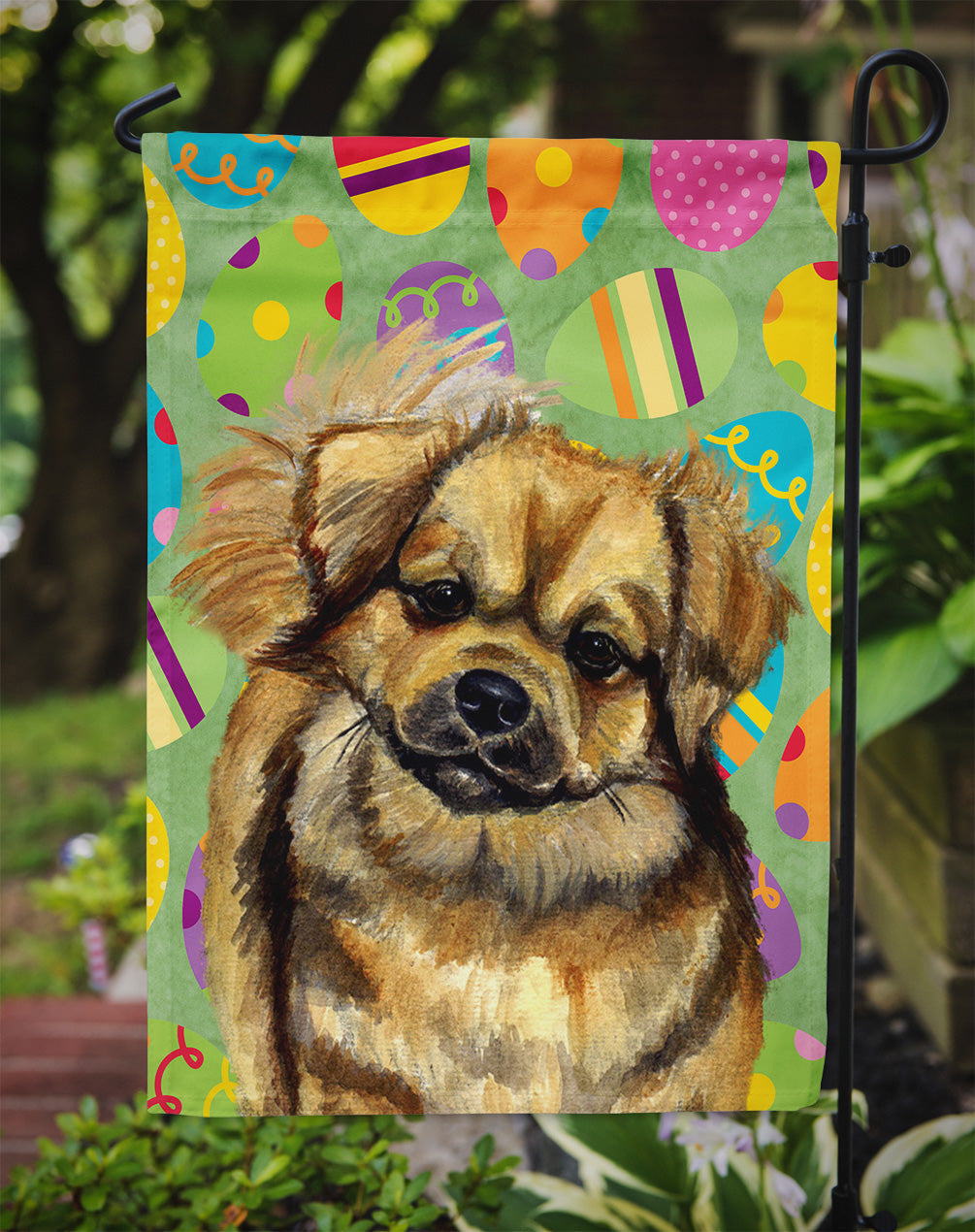 Tibetan Spaniel Easter Eggtravaganza Garden Flag Mailbox Decorative Yard Banner Outside Patio Artwork for Flower Beds, Garden Size, Multicolor