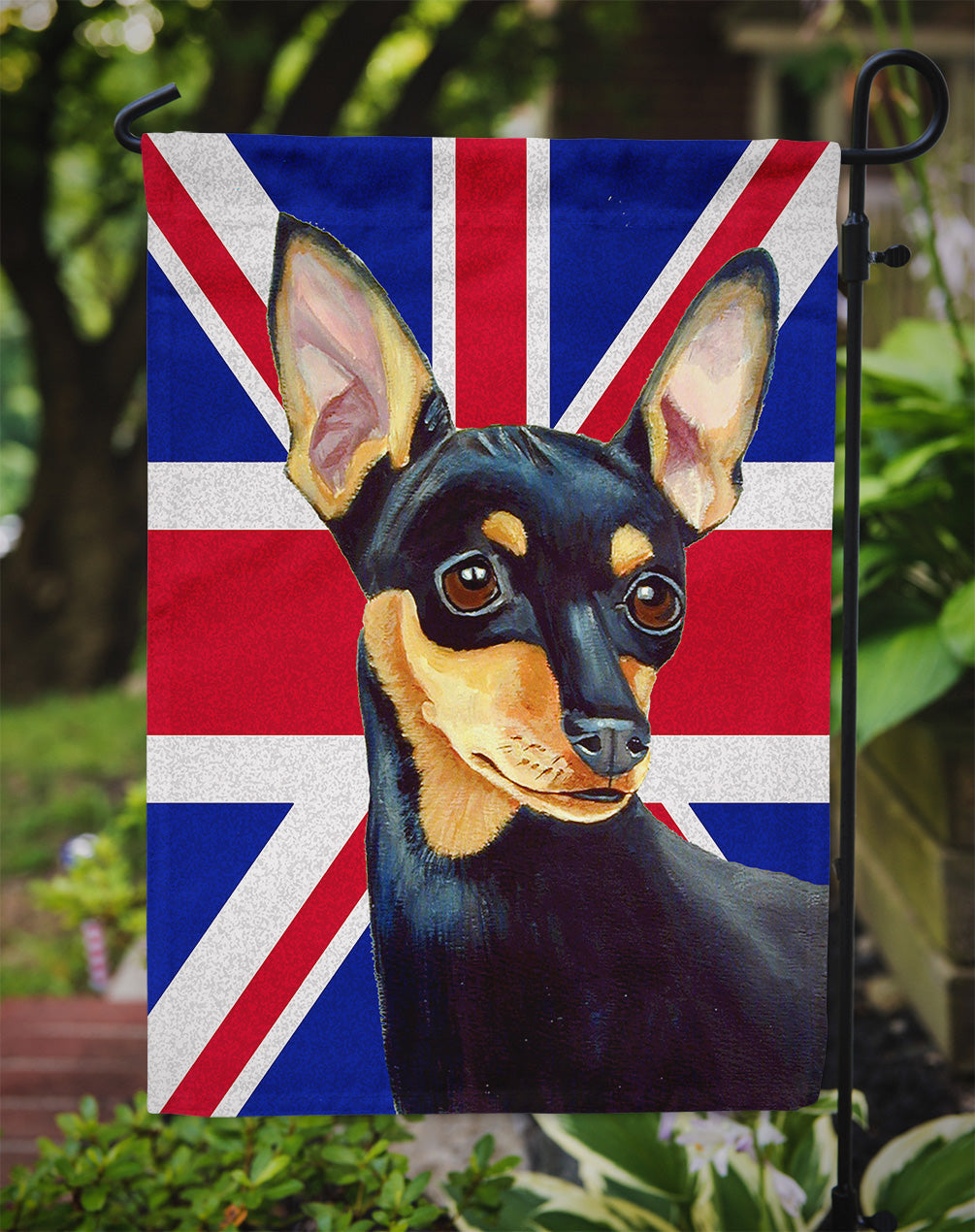 Min Pin with English Union Jack British Flag Garden Flag Mailbox Decorative Yard Banner Outside Patio Artwork for Flower Beds, Garden Size, Multicolor
