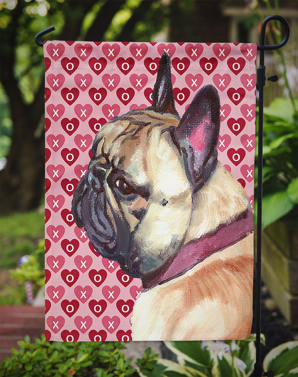 French Bulldog Frenchie Hearts Love and Valentine's Day Garden Flag Mailbox Decorative Yard Banner Outside Patio Artwork for Flower Beds, Garden Size, Multicolor
