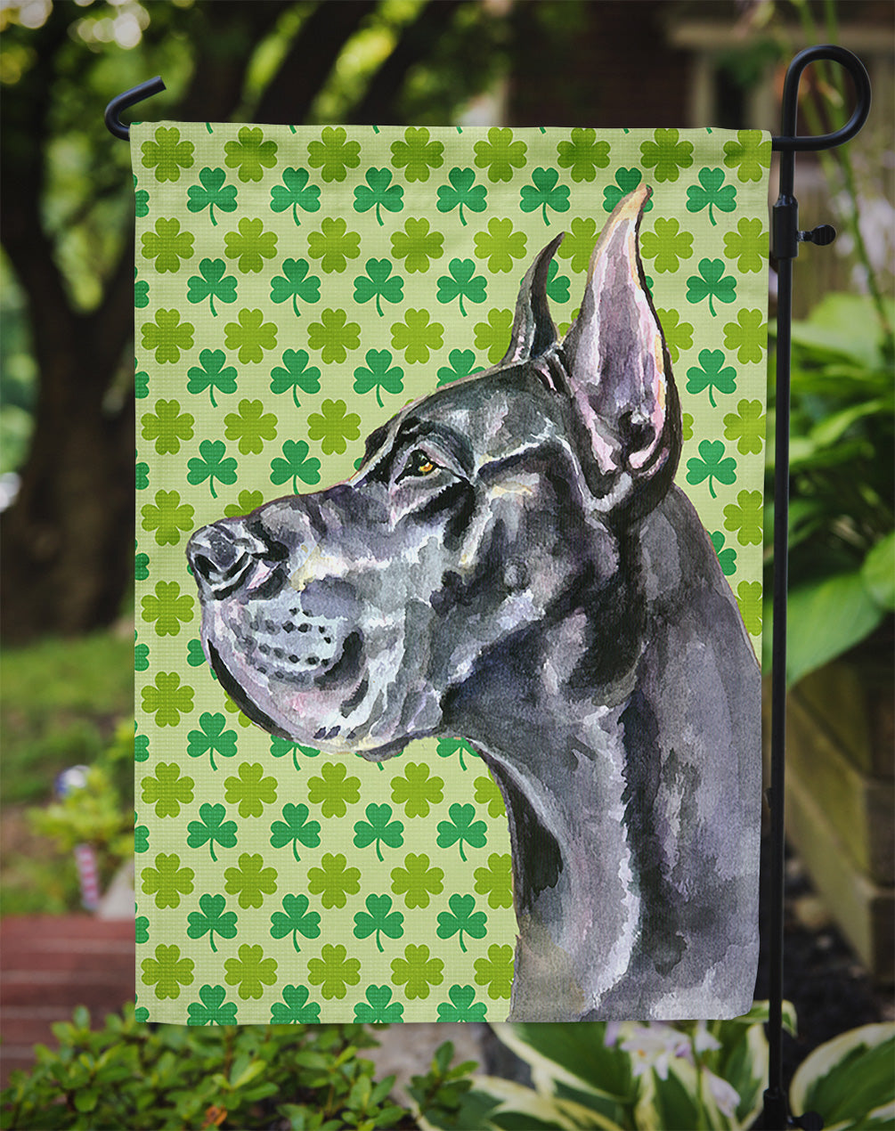 Black Great Dane St. Patrick's Day Shamrock Garden Flag Mailbox Decorative Yard Banner Outside Patio Artwork for Flower Beds, Garden Size, Multicolor
